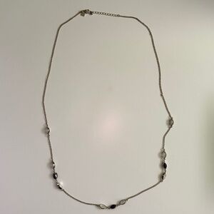 Simple elegant silver-tone chain with spaced beads long necklace